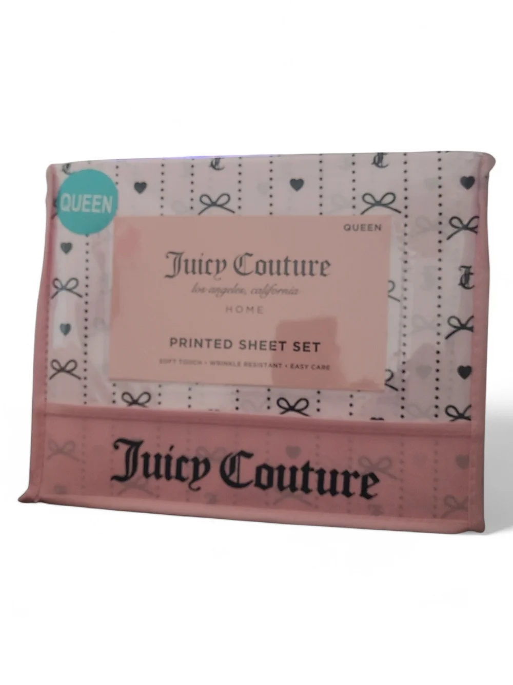 Juicy Couture Pink Printed Queen Sheet Set